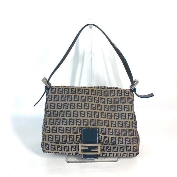 FENDI shoulder bag Mamma Baguette Zucchino Shoulder Bag Canvas/Leather Navy - Picture 1 of 14